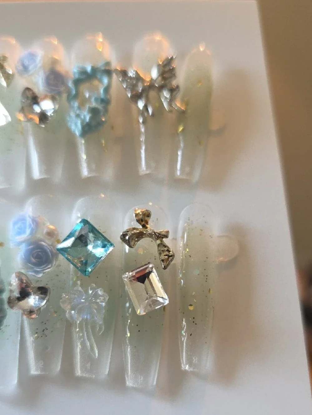 Blue Floral Bow Press-On Nail Set Size Large
